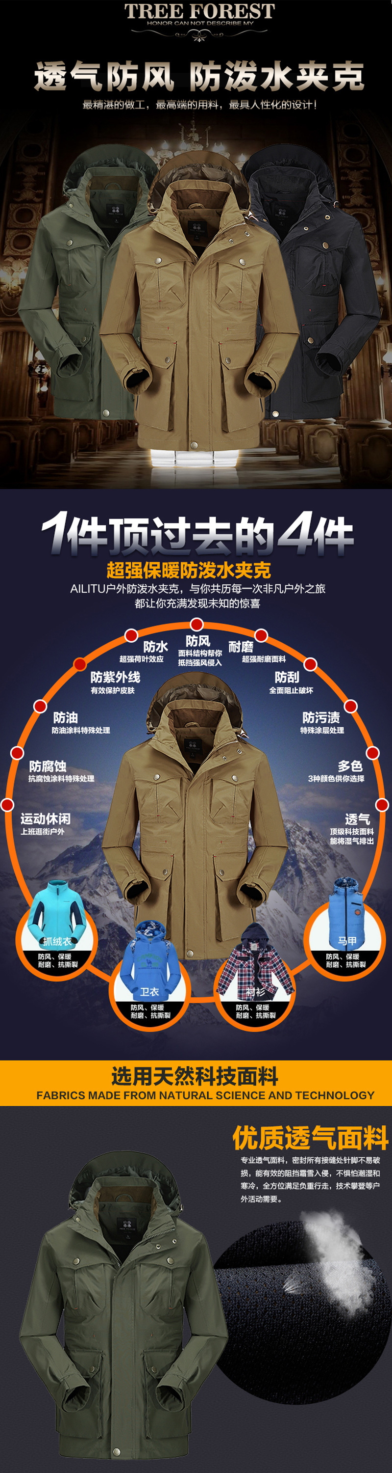2015新款自由森林户外夹克速干防水外套男士大码男装一件代发批发