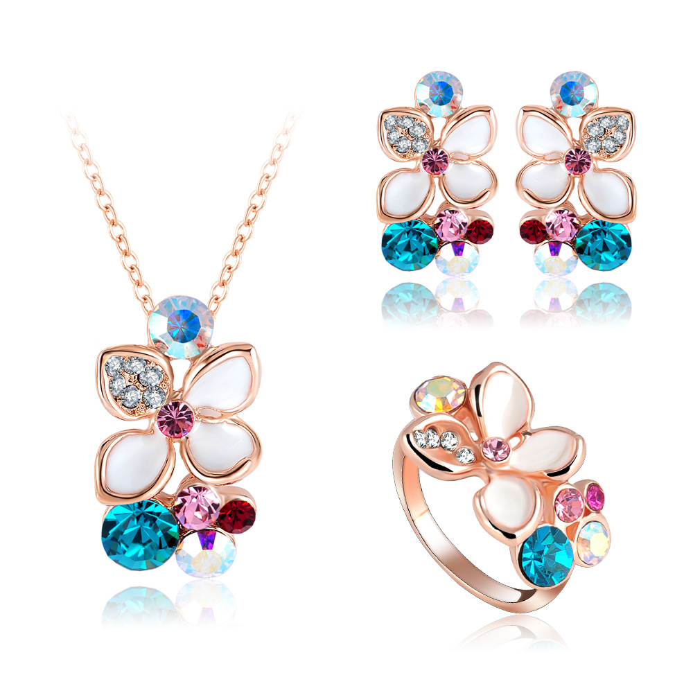 厂家直销 18k玫瑰金饰品套装 奥利地水晶0015