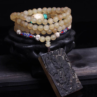 天然羚羊角手链毛衣链两用款配天然三眼菩提 黑菩提星月菩提