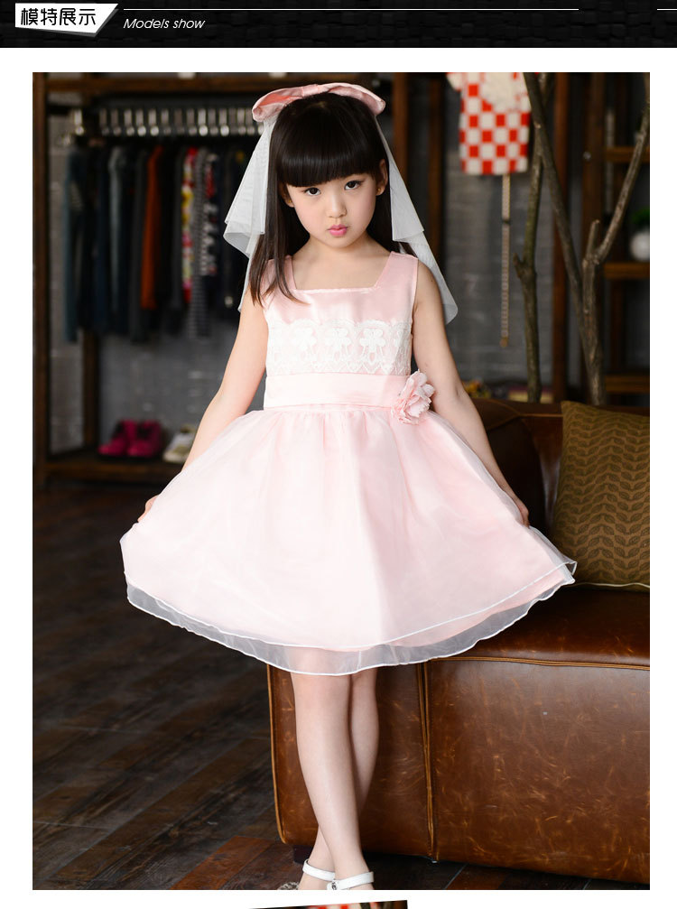 花童儿童礼服送头纱童装2015新款夏装 女童公主裙蕾丝儿童纱裙 童