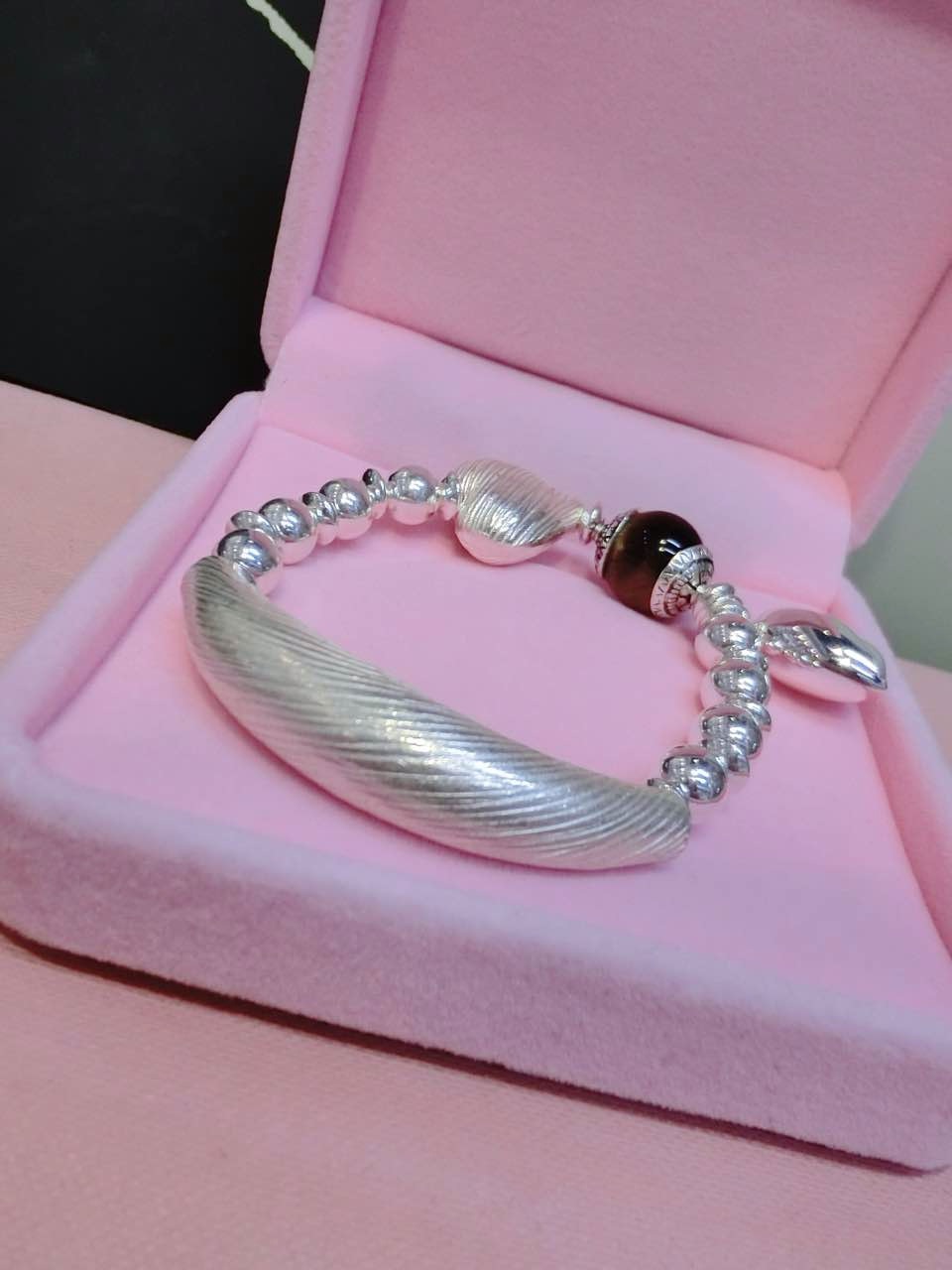 韩国 国标990纯银手链 纯银虎眼石手链 饰品批发招微信代理可代发