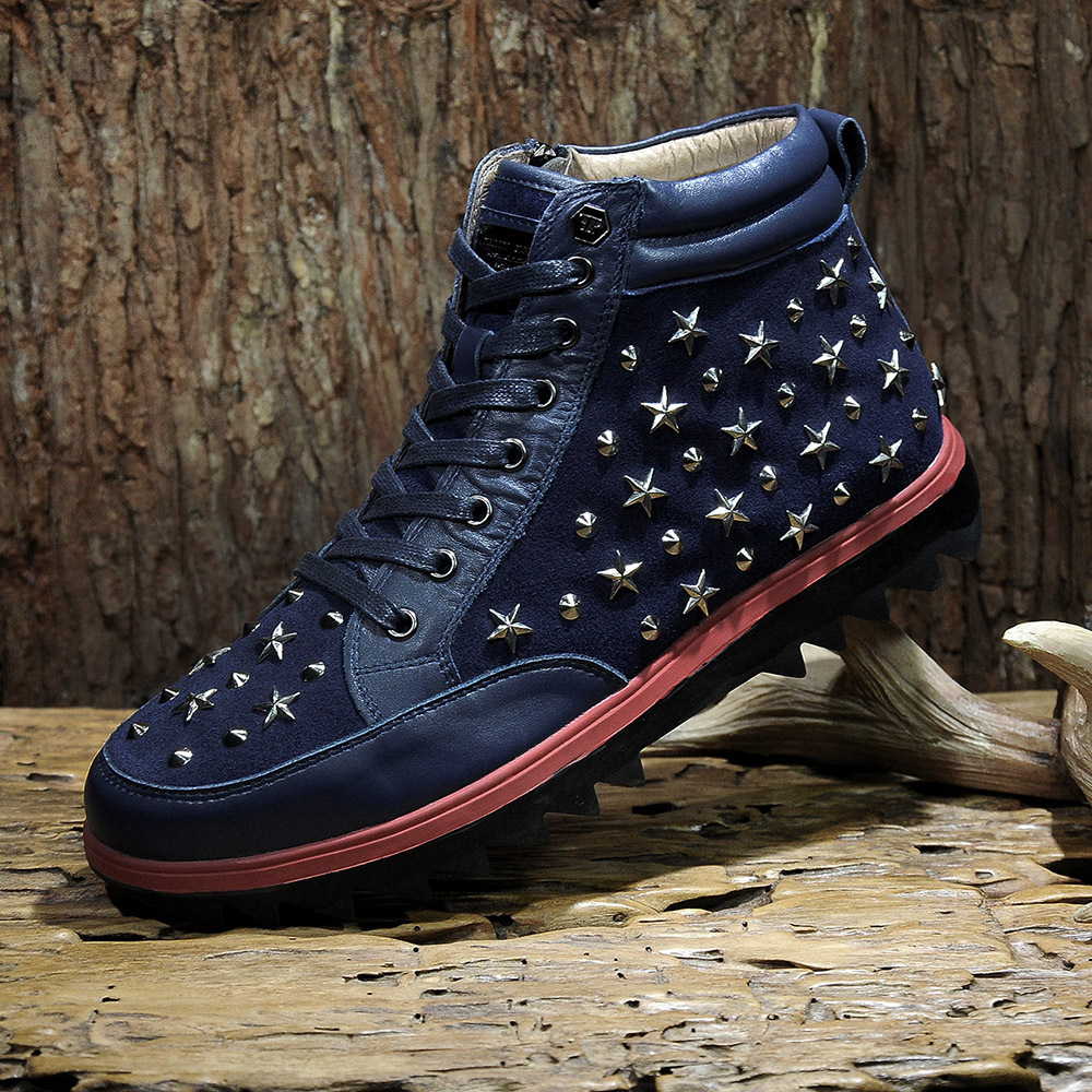 高帮板鞋男 牛皮男鞋 真皮铆钉高帮鞋x-501-015金属朋克男士鞋子