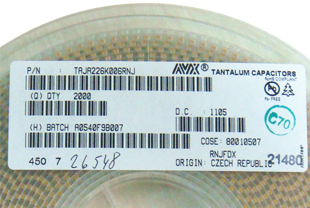 原装avx钽电容标签怎样看?