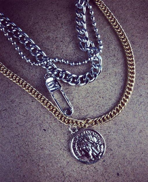 韩国进口百搭复古个性多层金属链条人头像别针毛衣链 长项链