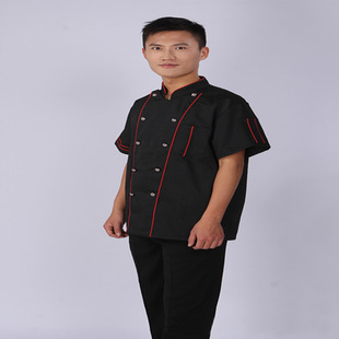 食品服工作服餐厅酒店用服 汉风春夏装短袖厨师服黑色 工作制服- 阿里