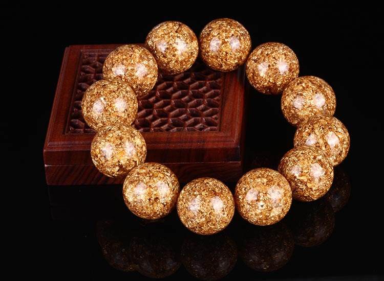 原创台湾天然金箔单圈佛珠手串20mm千足金圆珠辟邪化煞保平安念珠