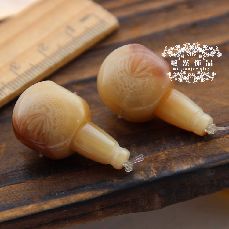 树脂仿牛角犀角三通 藏式扁形金刚菩提三通佛头佛塔 diy佛珠配件