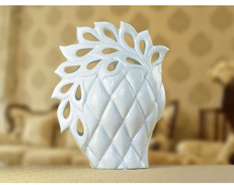 创意手工花卉镂空捏花描金骨瓷工艺品大号陶瓷花瓶花插 家装摆件