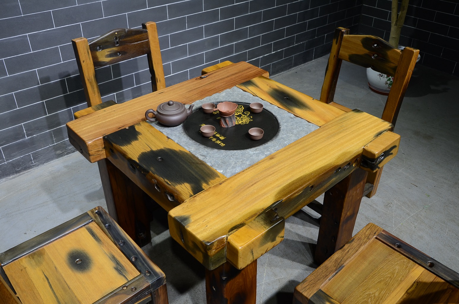 老船木家具 功夫茶桌椅组合古船木茶台 现货厂家直销