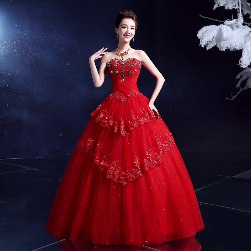 2018新款经典复古婚纱白色红色齐地婚纱新娘礼服显瘦齐地包邮y10