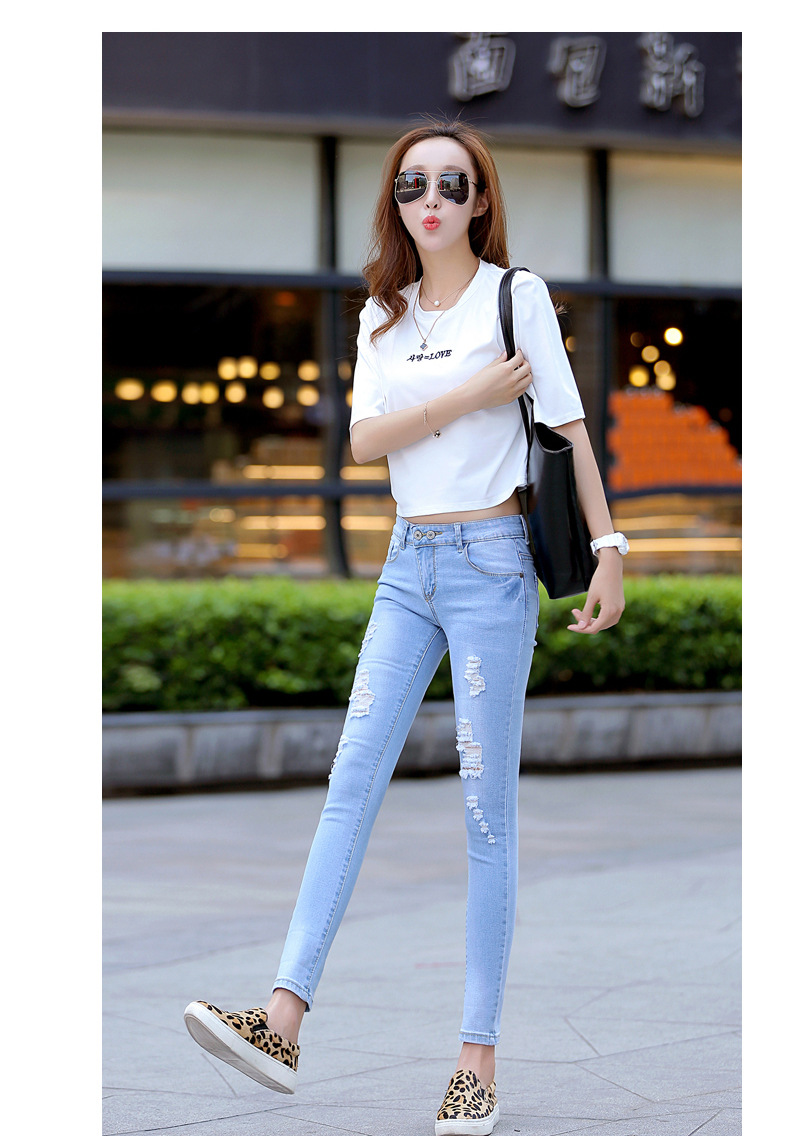 2015夏季显瘦九分裤女浅色牛仔裤女装弹力9分小脚裤铅笔裤韩版潮