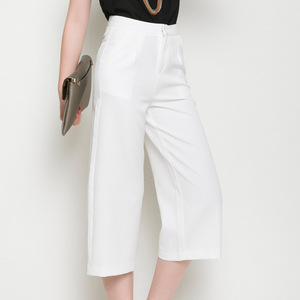 夏新款韩国大脚裤棉麻休闲裤子甩裤宽腿裤白色七分高腰阔腿裤