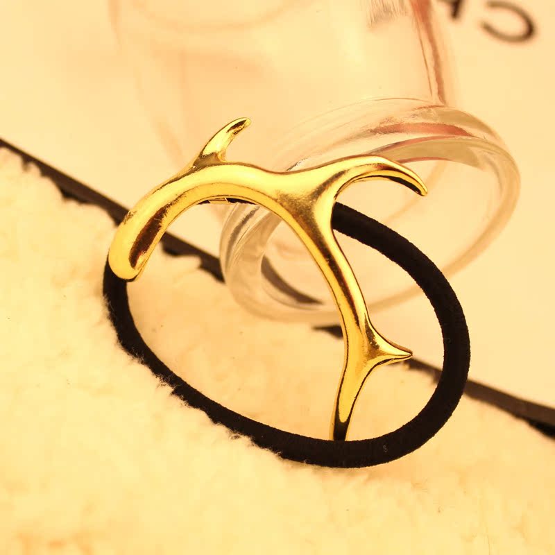 c05-1 欧美风外贸发饰品 个性金色金属小鹿角发圈发绳 海豚头绳