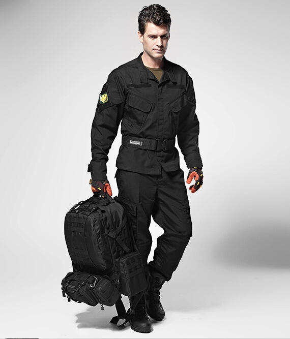 户外cs黑色套装男 野战特种兵作训服 野营登山服多口袋外军迷彩服