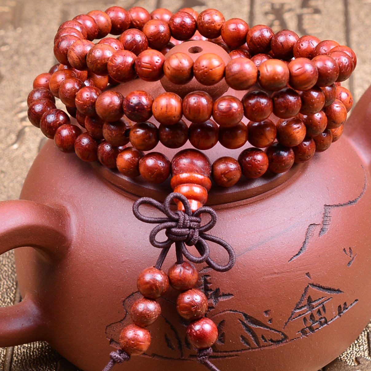 老挝大红酸枝木108珠天然红紫檀香木珠男女士情侣手链珠手串佛珠
