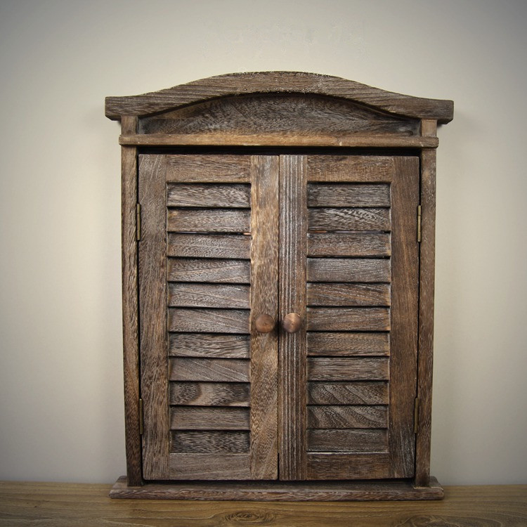 欧式做旧仿古壁挂原木镜子百叶窗影楼道具背景大号窗户假窗