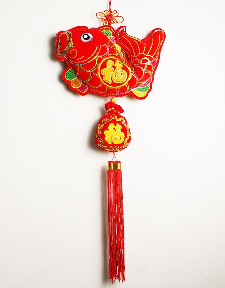 新年春节特色中国结布艺鱼挂件家居挂饰 年年有鱼余挂饰喜庆用品