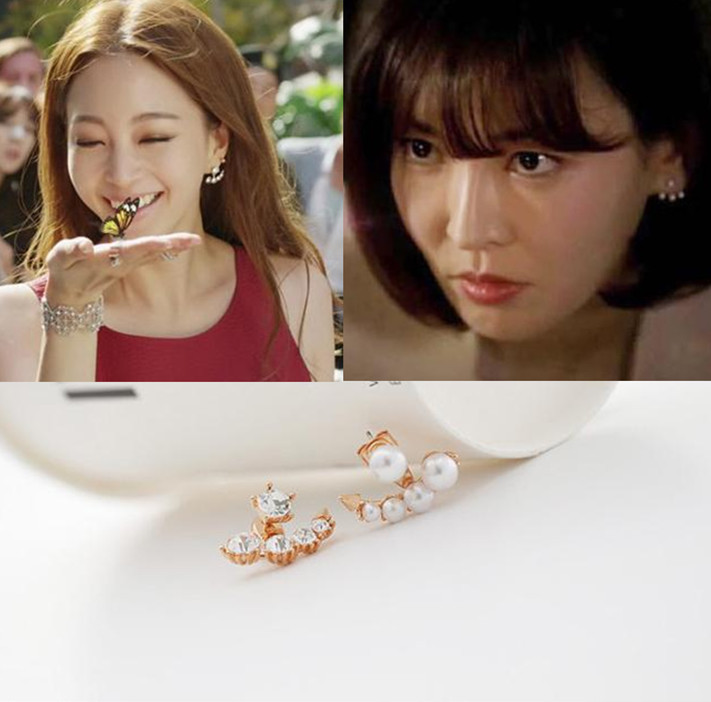 不对称珍珠锆石耳环 韩国陷入纯情同款金素妍美女的诞生韩艺瑟