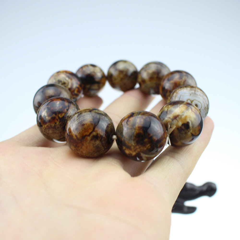 教师节创意礼品 天然虎皮玛瑙手串 大气男款 棕色缠丝玛瑙手链