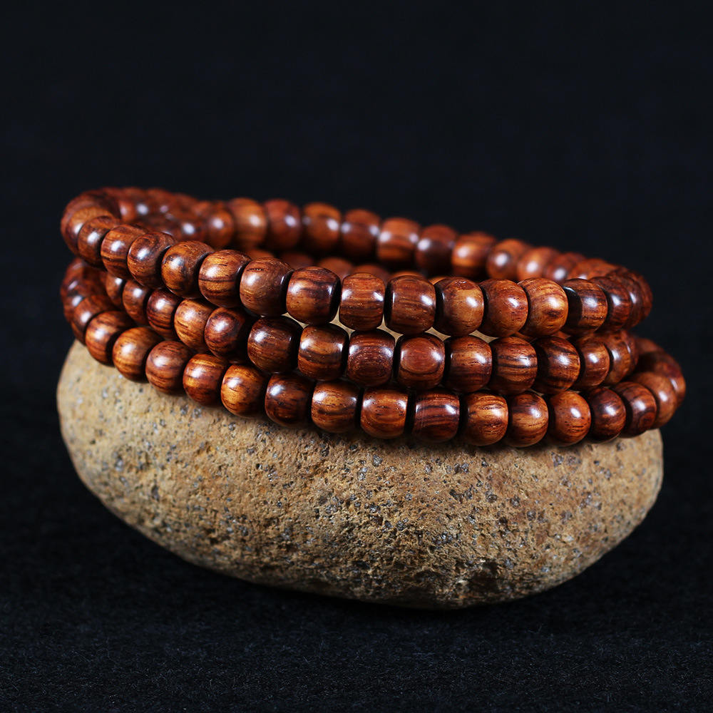 精品越南黄花梨7*9mm108颗佛珠手链 7*9桶珠手链 高油性纹理清晰