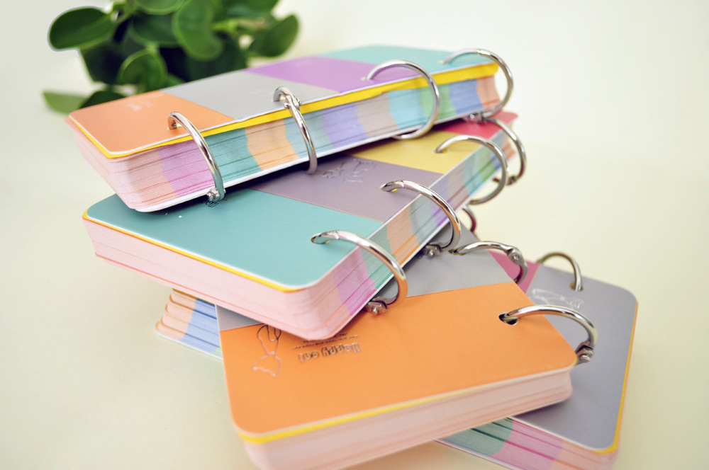 雅莎卡 快乐猫铁环活页本子 彩色日记笔记本子 4环装订本4色