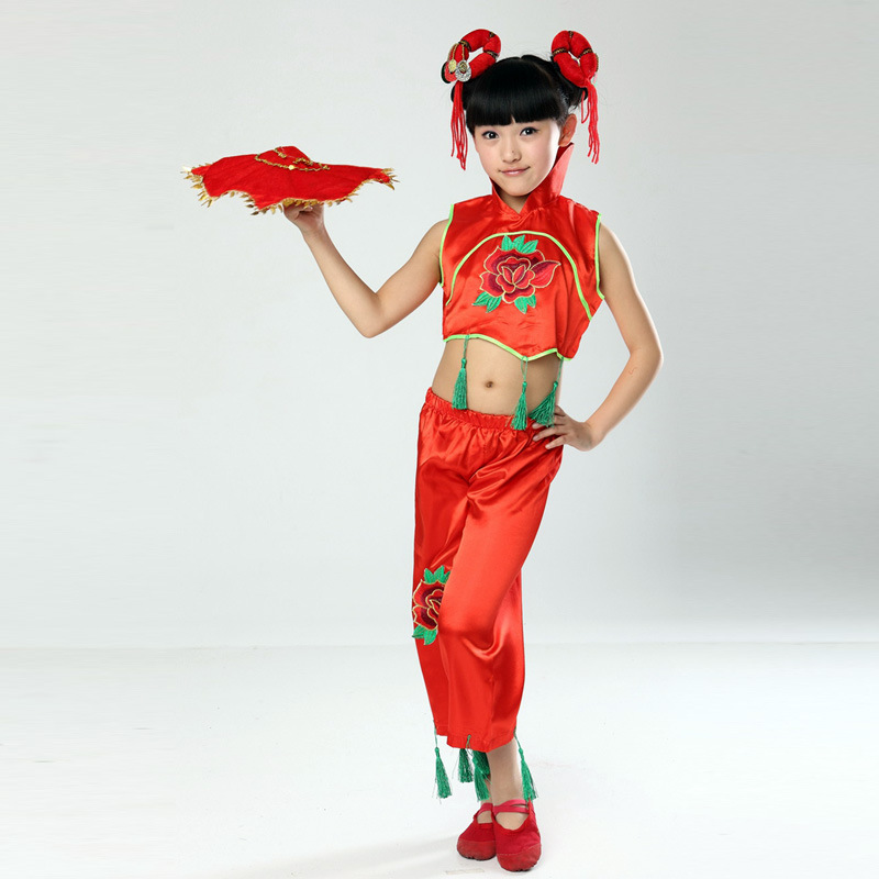 一件代发招代理六一演出服表演服装女童手绢舞中国娃庆丰收舞蹈