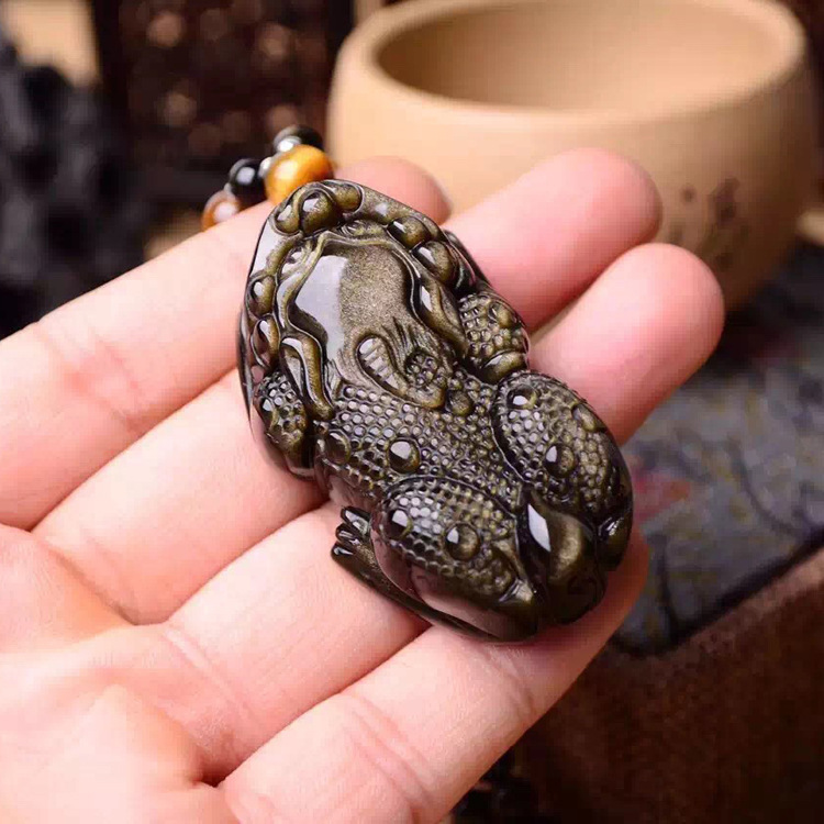 天然金曜石貔貅吊坠 6毫米金曜石长链_项链/吊坠_翡翠玉石_珠宝首饰