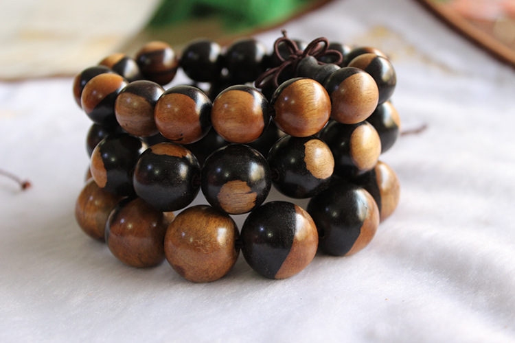 厂家批发 黑檀阴阳木手串 佛珠 木质白皮手串 紫光檀 大批量供货