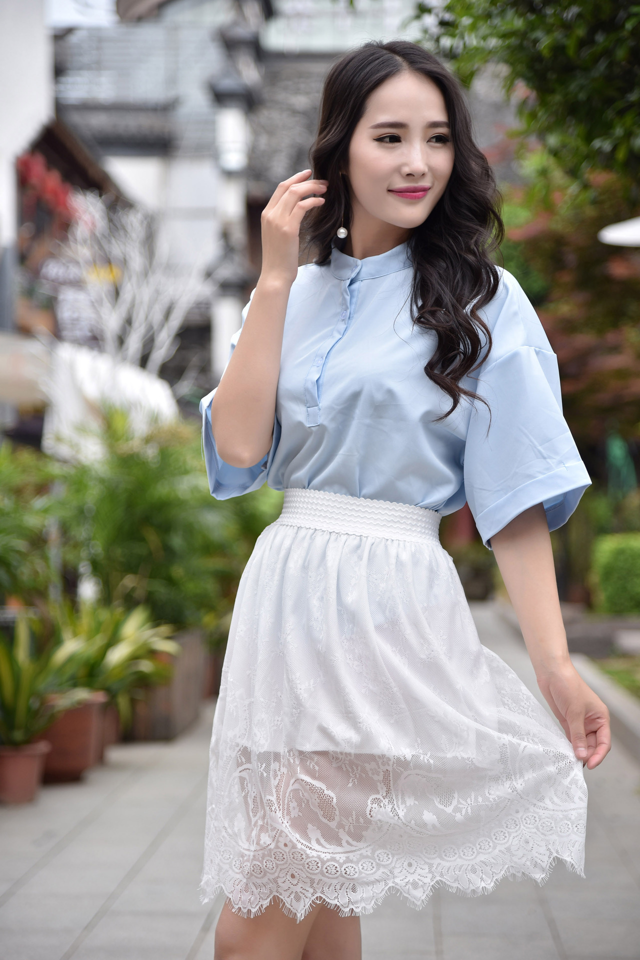 韩版透视短款半裙 春夏新款百搭显瘦蕾丝短裙 眼睫毛花边半身裙