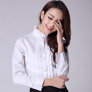 白色立领荷叶女衬衫