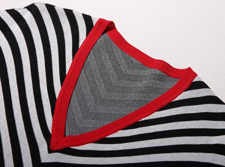 2015欧美大牌女装新款 条纹 拼接 v领 包臀针织连衣裙 140321