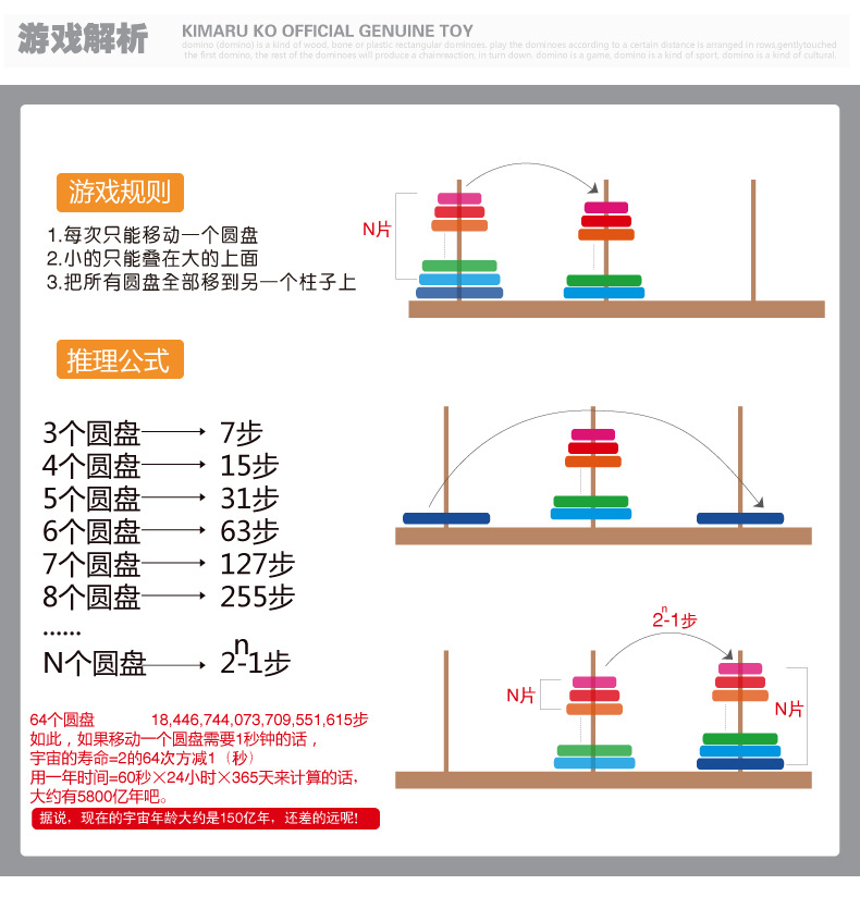 汉诺塔教具儿童早教益智力木制玩具彩虹叠叠乐套圈配对积木批发