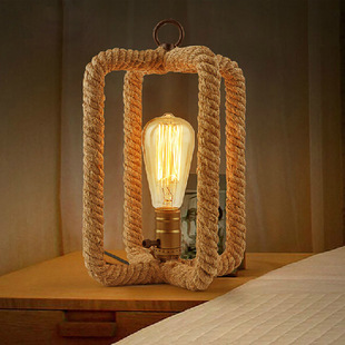 麻绳台灯 欧式简约创意个性台灯 美式乡村工业复古灯具卧室床头灯