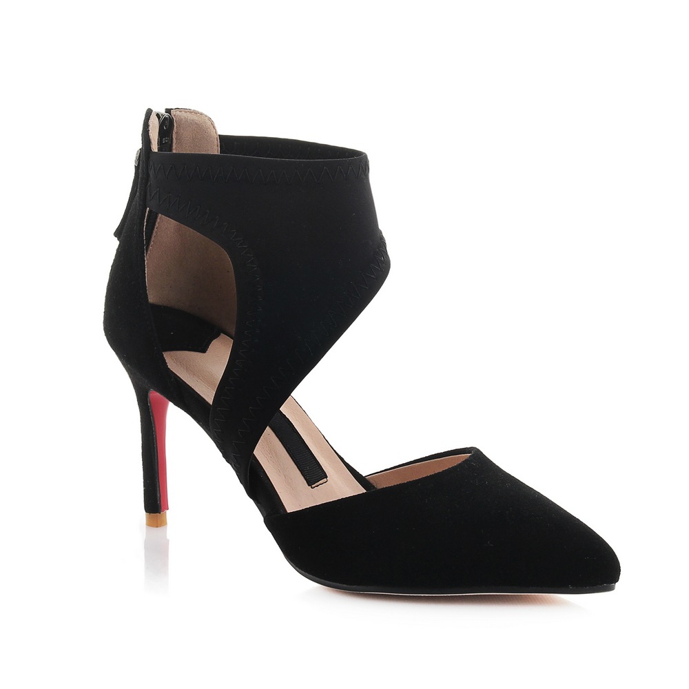 2015年韩国代购女鞋 尖头真皮细高跟鞋 春夏秋季镂空纯色懒人鞋