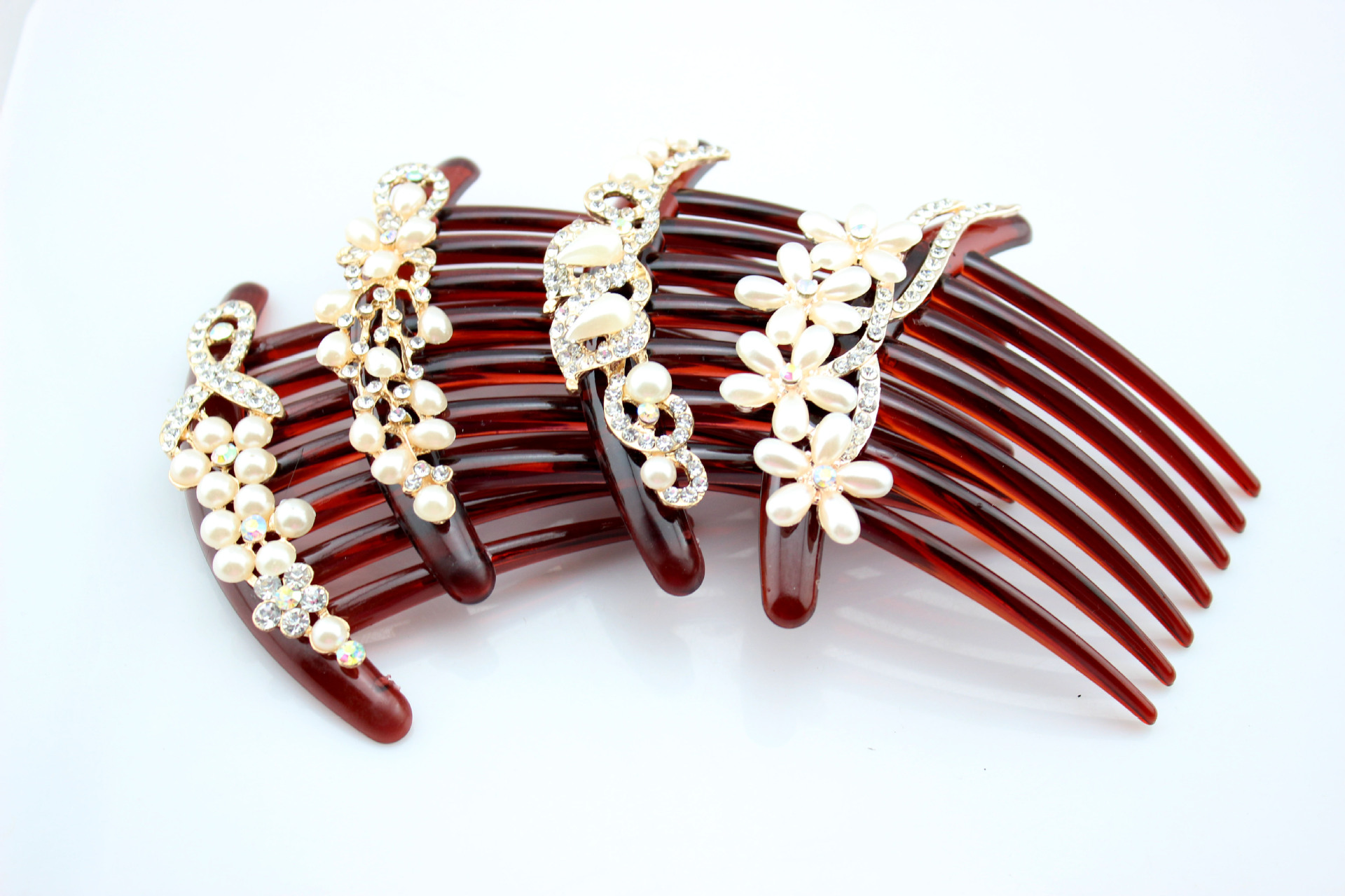 韩版淑女气质发饰孔雀珍珠水钻发梳盘发七齿发插发叉插梳特价包邮