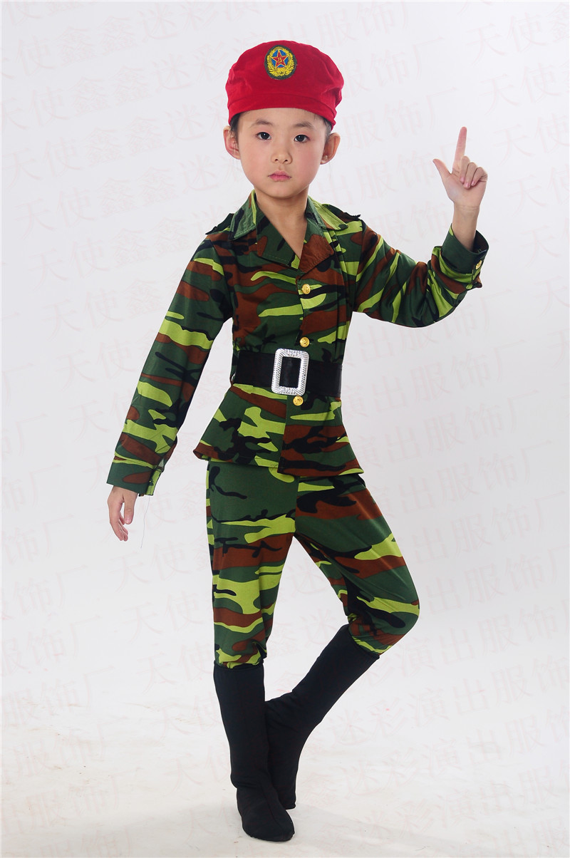新款儿童演出服迷彩服舞台舞蹈服装六一服装小学幼儿演出服女军装