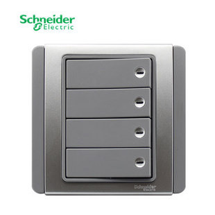 施耐德开关插座 带led指示灯四开双控开关面板 e3000都会 灰 银