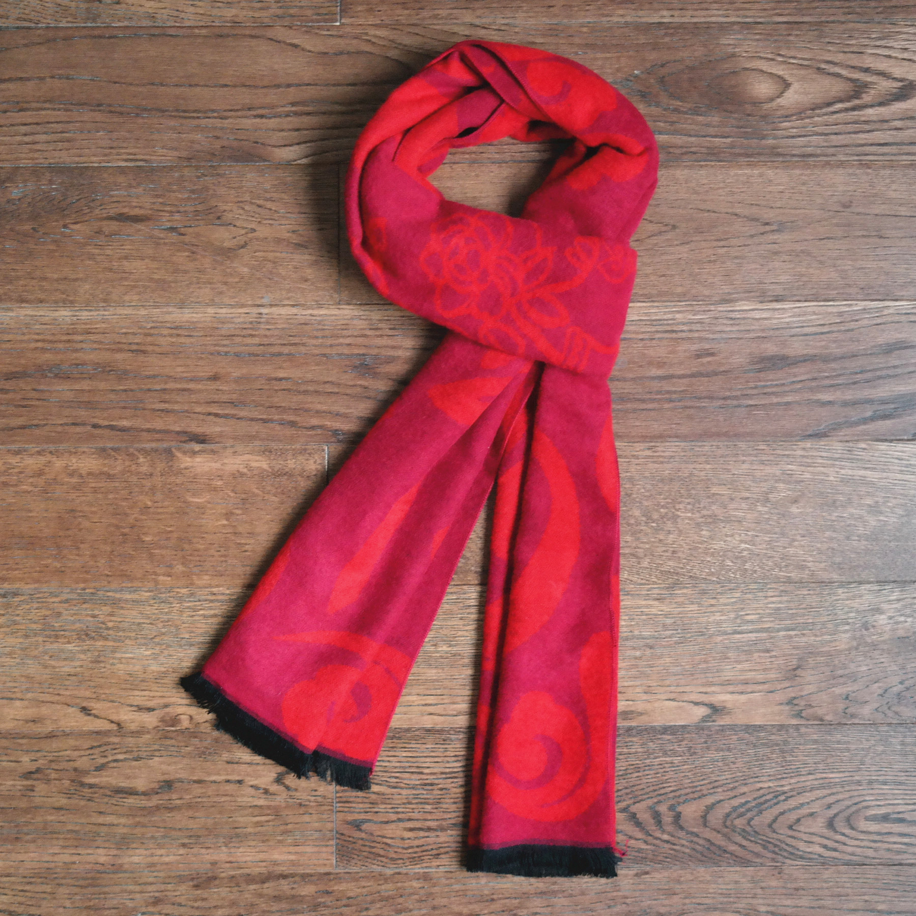 节日礼品喜庆年会男女款平安福真丝拉绒款大红色喜庆围巾