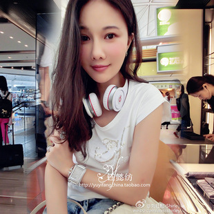 2015刘钰懿纺夏装新款女装韩版钉珠纯棉短袖女t恤1219