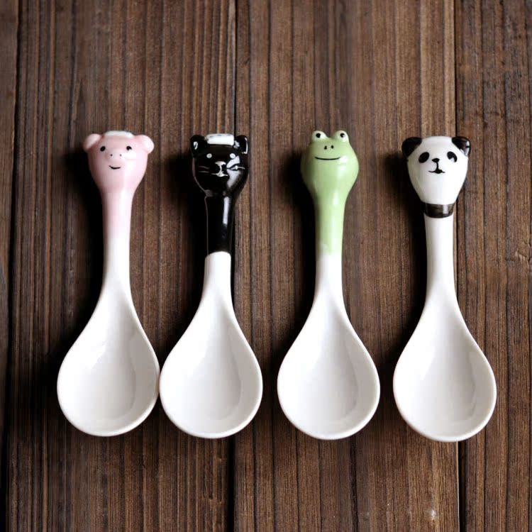 现货zakka杂货 创意卡通动物陶瓷勺子 可爱汤匙冰淇淋勺 儿童饭勺
