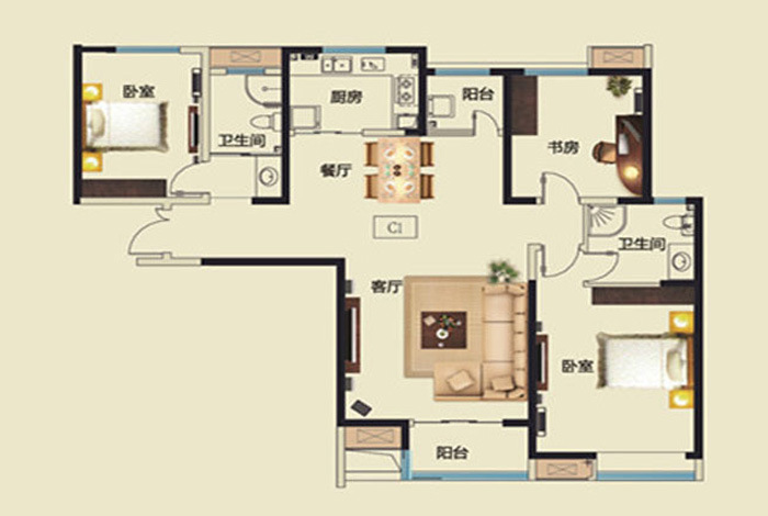 【北欧风格】永威五月花城三室两厅145平方-平面户型图