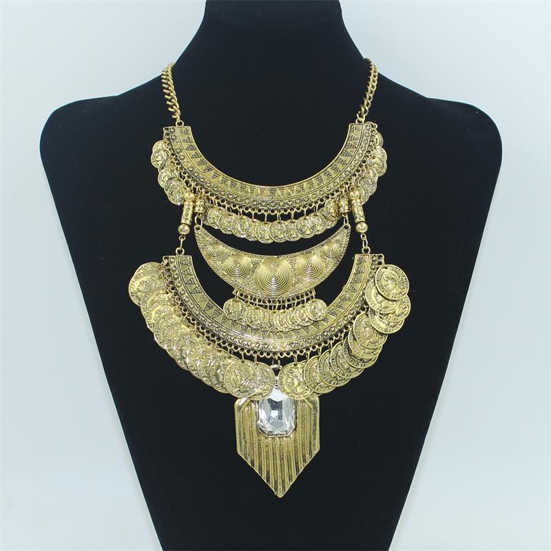 欧美夸张复古女装服饰配饰项链多层古金色金属质感项链厂家批发