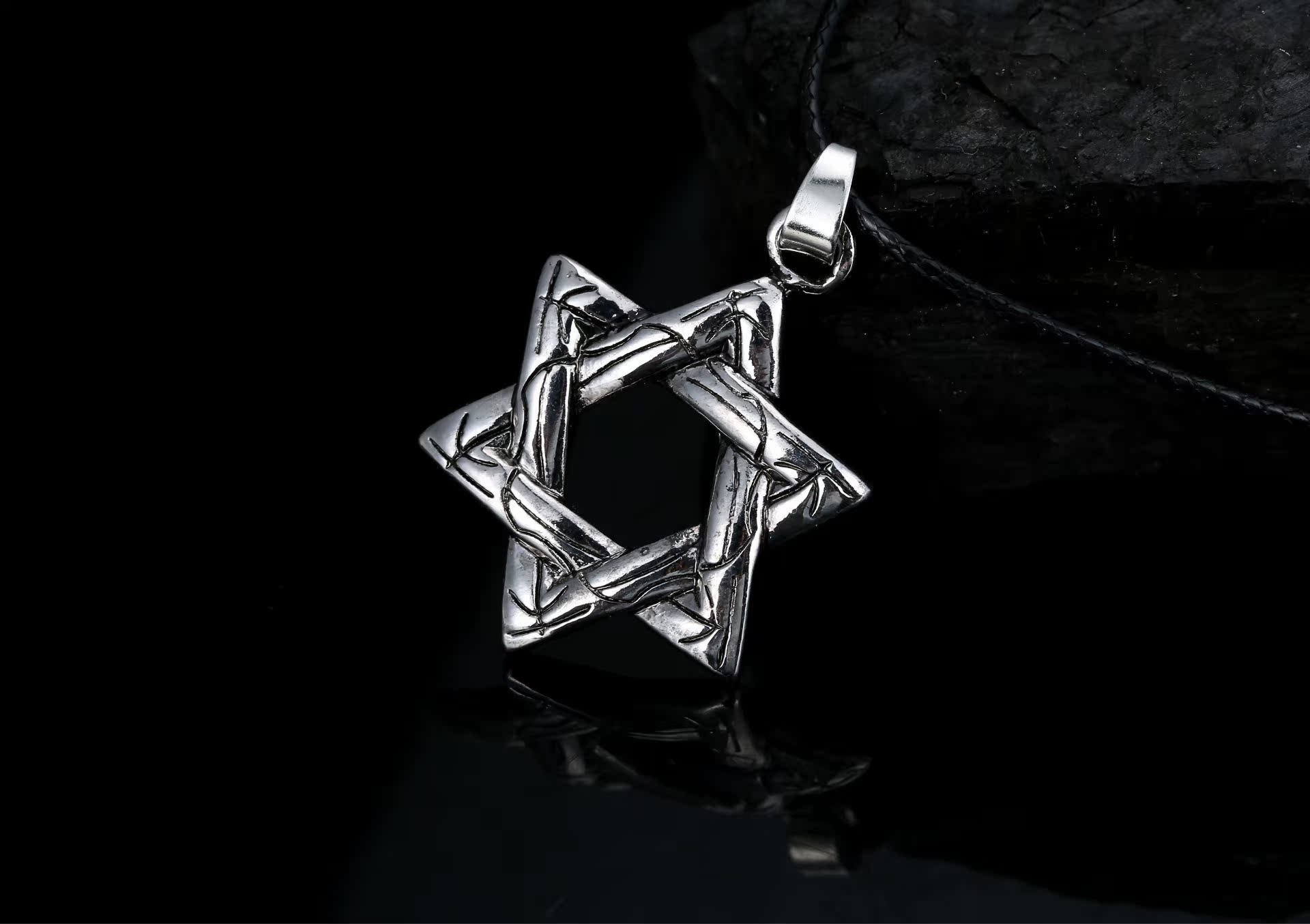 新款明星同款男士六芒星项链 欧美六角型复古个性时尚吊坠批发