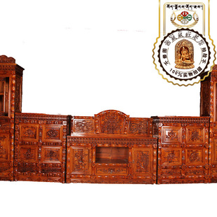 西藏红藏式双龙献火焰宝古法竹节寿字五件套组合电视柜实木家具