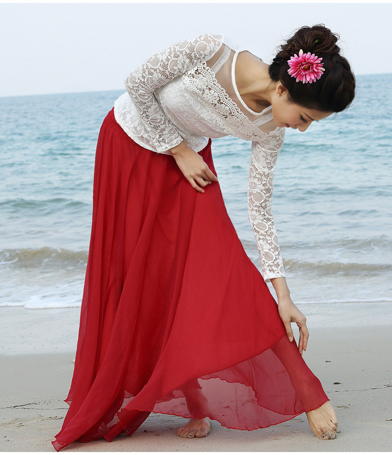 2015波西米亚半身裙拖地长裙 超大摆雪纺裙 一流垂感度假必备