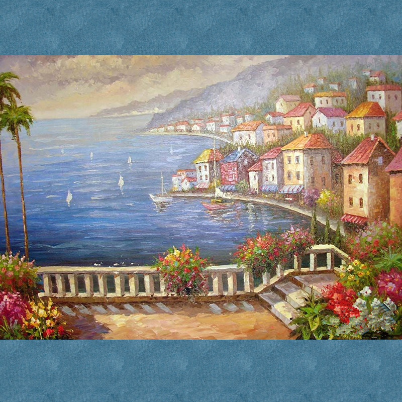 欧式手绘油画批发 无框画芯油画 家居 地中海风景壁画042