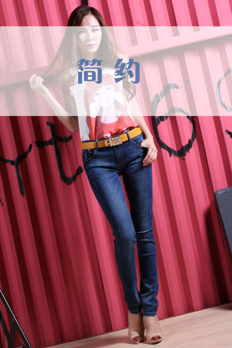 批发2015春新款修身显瘦女式牛仔裤欧州站简单弹力女小脚裤长裤