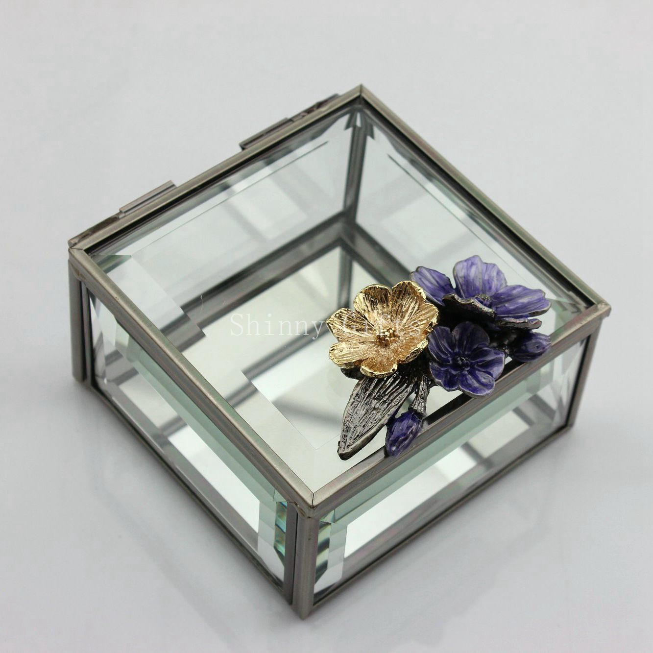 新款玻璃首饰盒兰花玻璃透明装饰盒trinket box永生花收纳盒