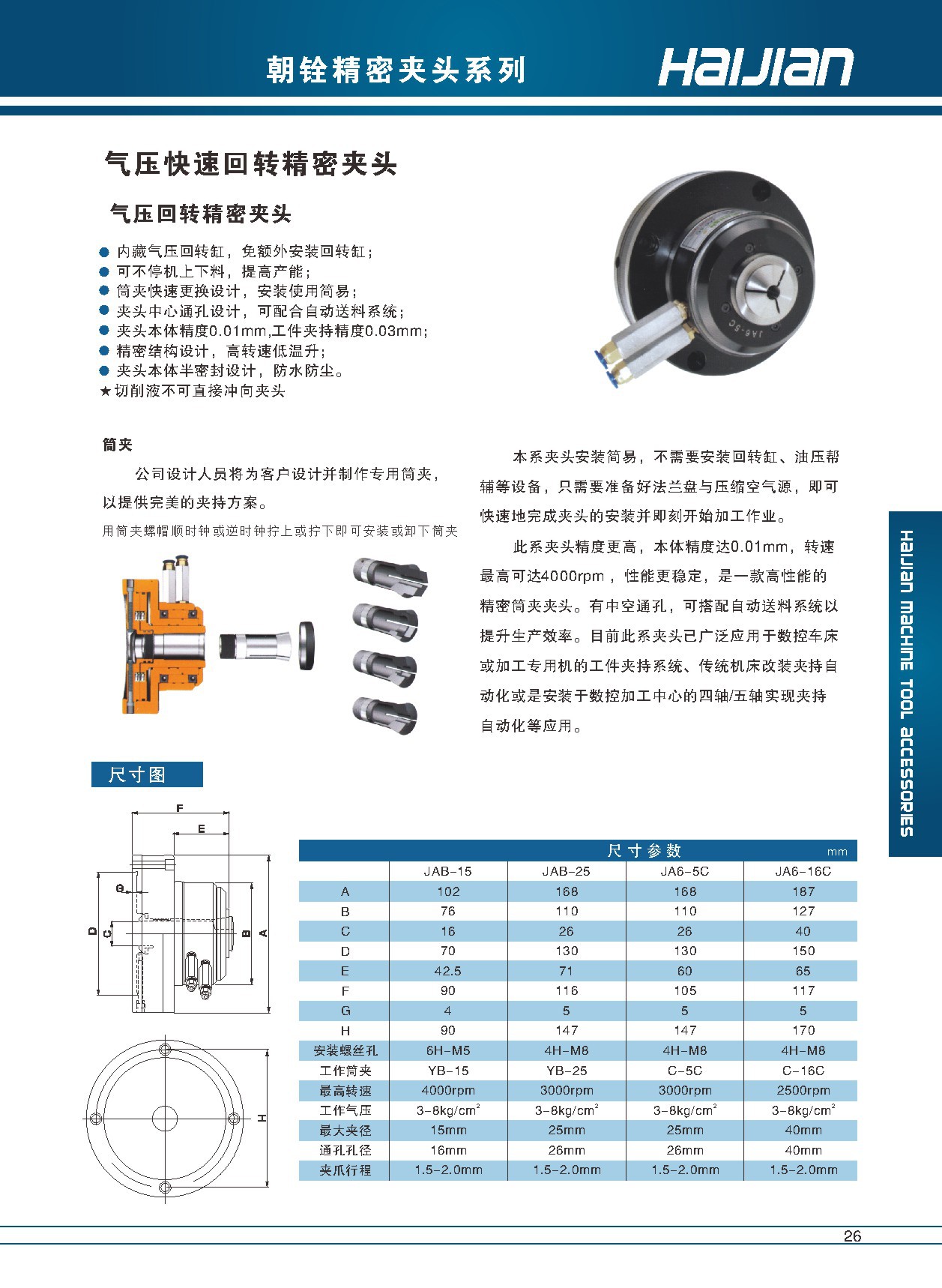 臺灣精密氣動迴轉夾頭,臺灣旋轉精密氣動夾頭,氣動卡盤液壓卡盤